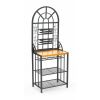 Black Steel Bakers Rack with Utility Hooks and Storage Shelving