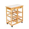 Kitchen & Dining Room Cart 2-Drawer Removable Storage Rack with Rolling Wheels Wood Color