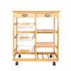 Kitchen & Dining Room Cart 2-Drawer Removable Storage Rack with Rolling Wheels Wood Color