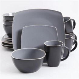 Gibson Home Soho Lounge Matte 16 Piece Dinnerware Set, Gray/Black