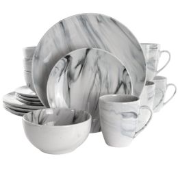 Elama Fine Marble 16 Piece Stoneware Dinnerware Set in Black and White