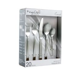 MegaChef Cravat 20 Piece Flatware Utensil Set, Stainless Steel Silverware Metal Service for 4 in Matte Silver